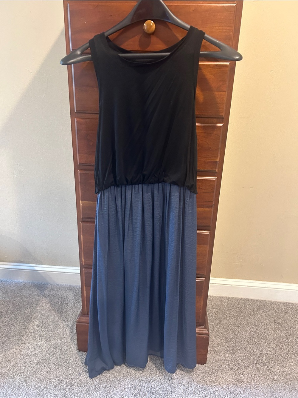 LOFT Black and Slate Blue Sleeveless Two-Tone Maxi Dress